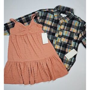 O'Neill Girls Size Small 2 Piece Bundle - Dress + Plaid Button Up Shirt - NWT